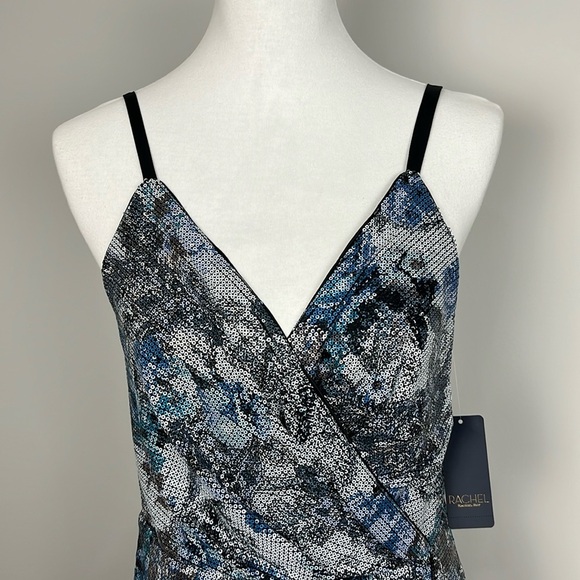 Rachel Rachel Roy Blue Floral Faye Sequin Dress 6 Faux Wrap Cocktail Disco NYE - Picture 4 of 13